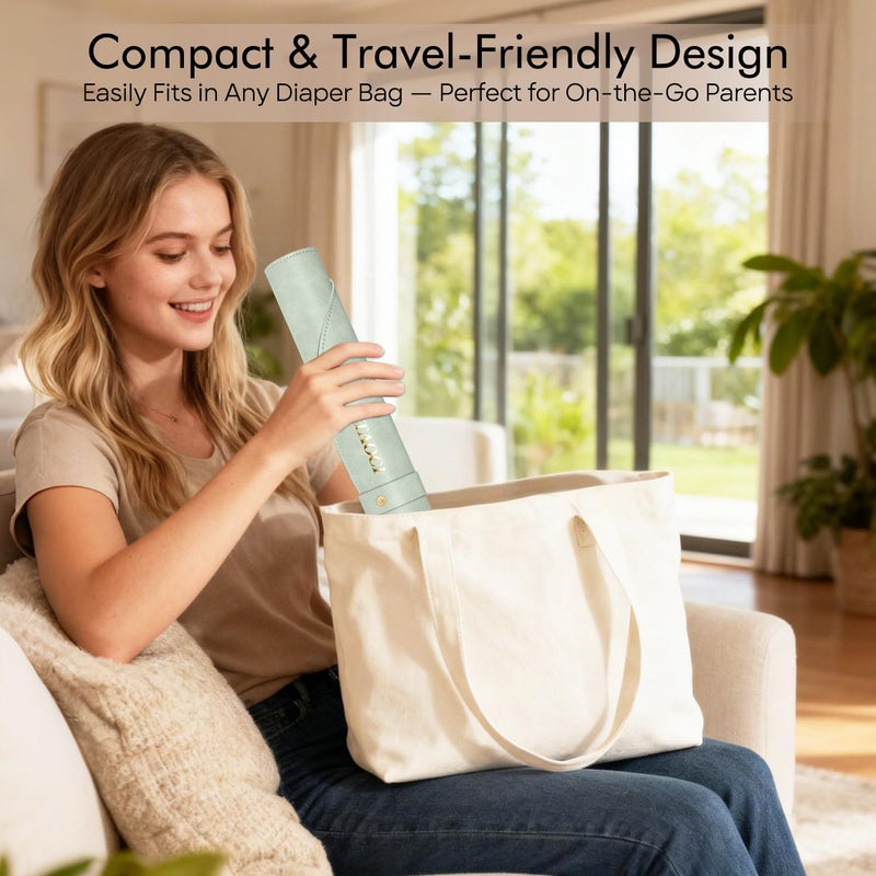 TAOCI Portable Changing Pad - Baby Changing Pad, Wipeable Diaper Changing Pads, Waterproof Foldable Vegan Leather Portable Changing Mat for Travel & Home, Light Green, 27.5" x 15.7" - Image 2